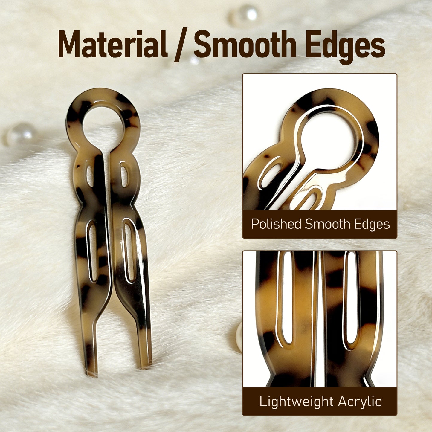5 Pack U-Shaped Hair Fork Pins for Women, Tortoise Shell Acrylic Hair Pins for Bun & French Twist, Lightweight Smooth Edges Hair Styling Accessories, 4.5 in