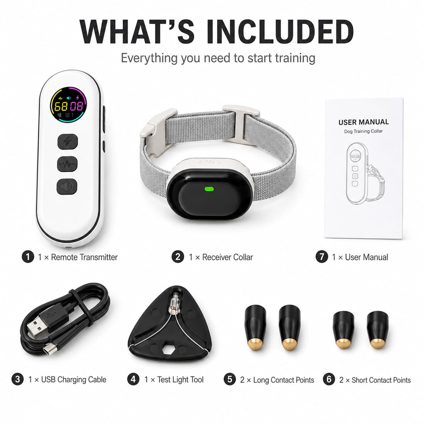 Kywib Dog Training Collar with Remote, 198 Levels Beep/Vibration/Static, 1300ft Range, Waterproof Rechargeable Mini Receiver, for Small & Medium Dogs 5–15 lb, White