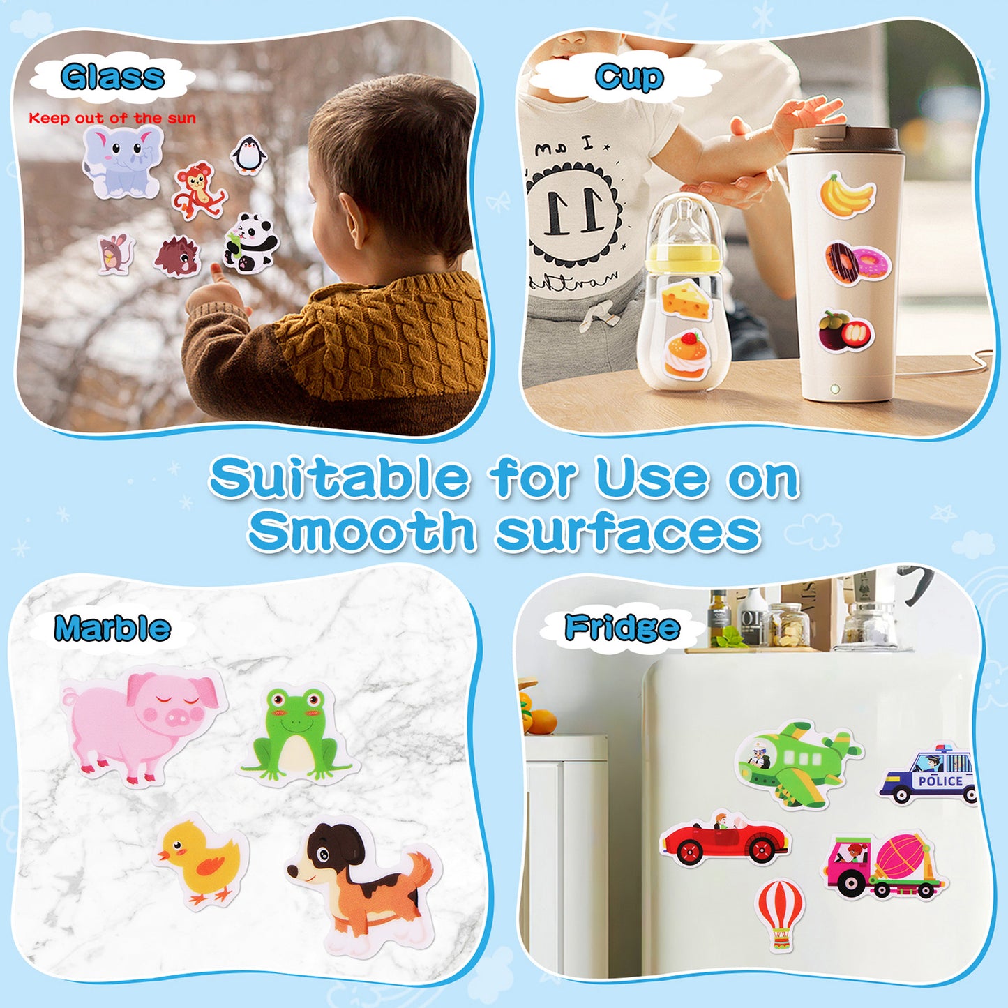 Kywib Reusable Sticker Books for Kids Ages 3+, 6 Pack Jelly Sticker Activity Books, Dinosaur, Space, Ocean and Vehicles Themes
