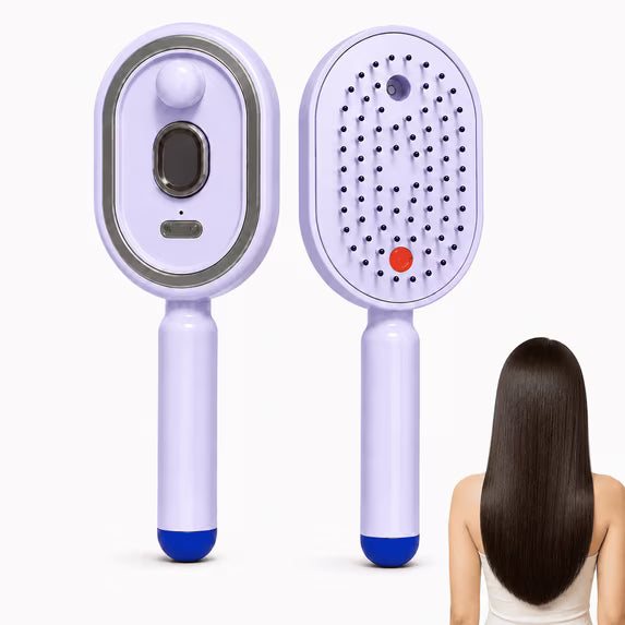 Electric Mist Spray Hair Brush, Self-Cleaning Air Cushion Massage Comb, Rechargeable Detangling Brush for Frizz Control, Wet & Dry Hair
