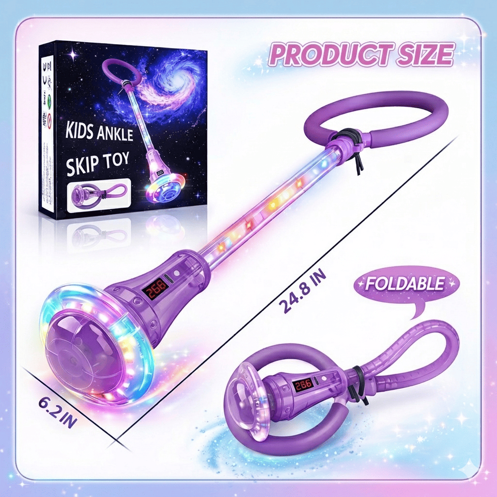 Kywib Smart Skip Ball with Bluetooth Music & LED Counter, Foldable Ankle Skip Toy for Kids, Birthday Gifts for Girls & Boys Age 5-12, Outdoor Active Game,Purple