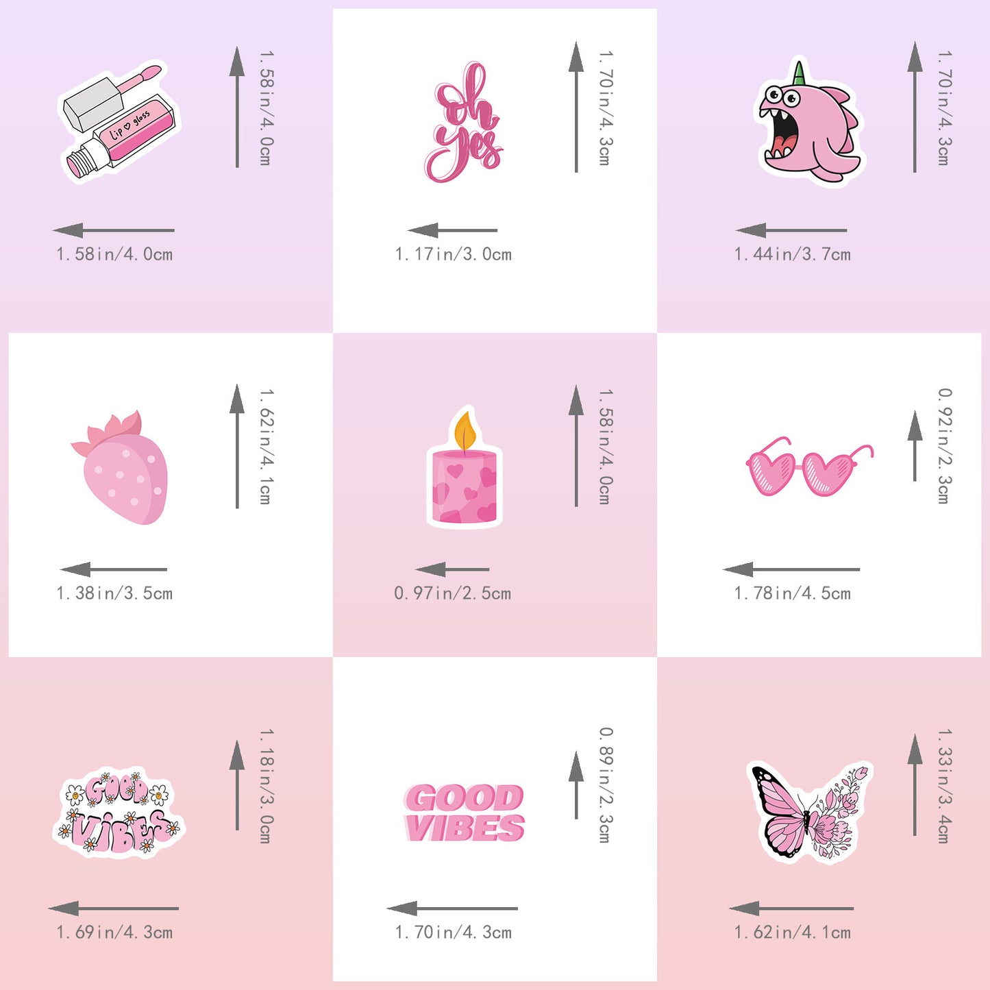Kywib 300pcs Pink Aesthetic Vinyl Stickers, Waterproof Cute Sticker Pack for Laptop Water Bottle Luggage Skateboard, Scrapbook Journaling Party Decor