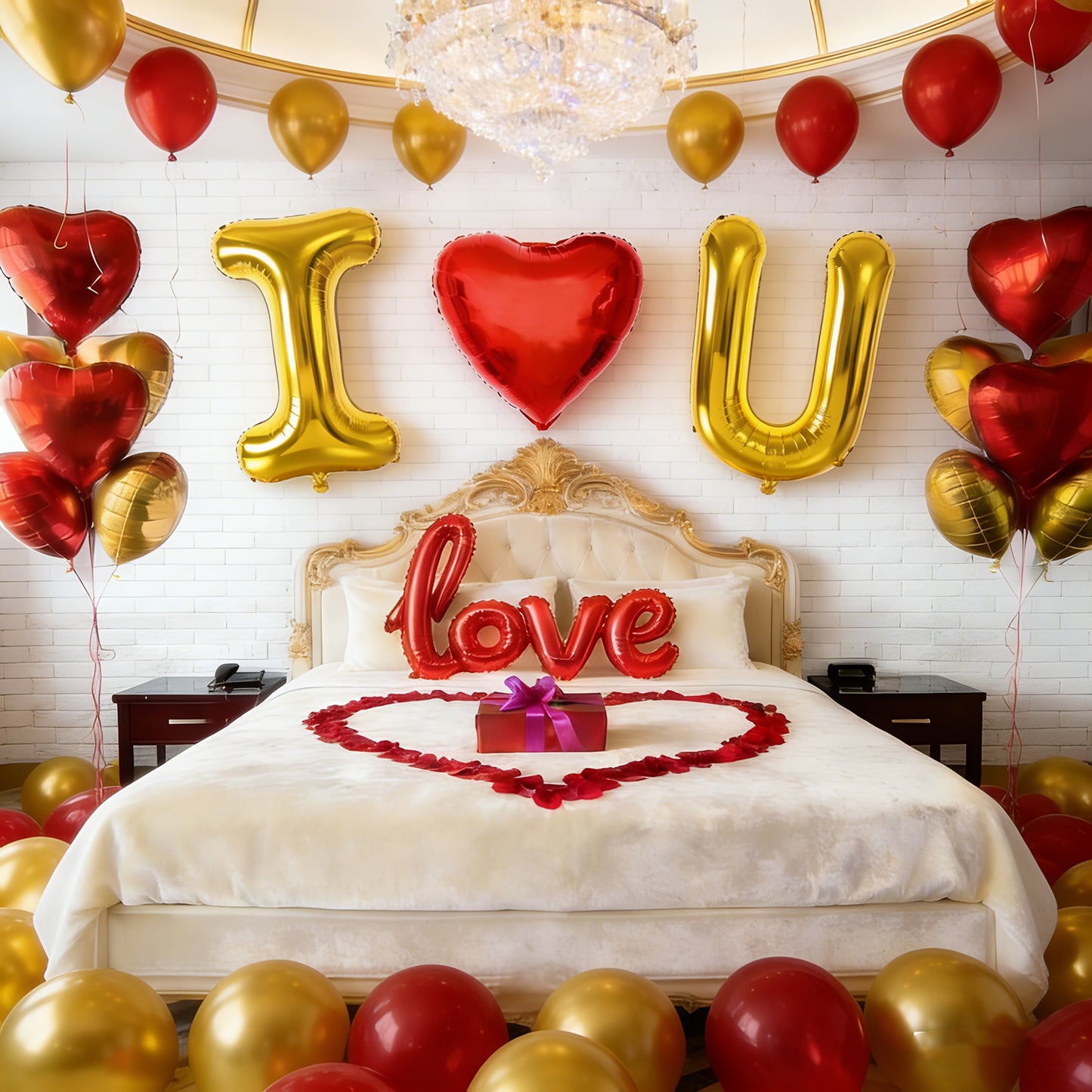 Love Balloon Decoration Kit, 59-Piece Romantic Room Decor Set with Heart Balloons and Rose Petals