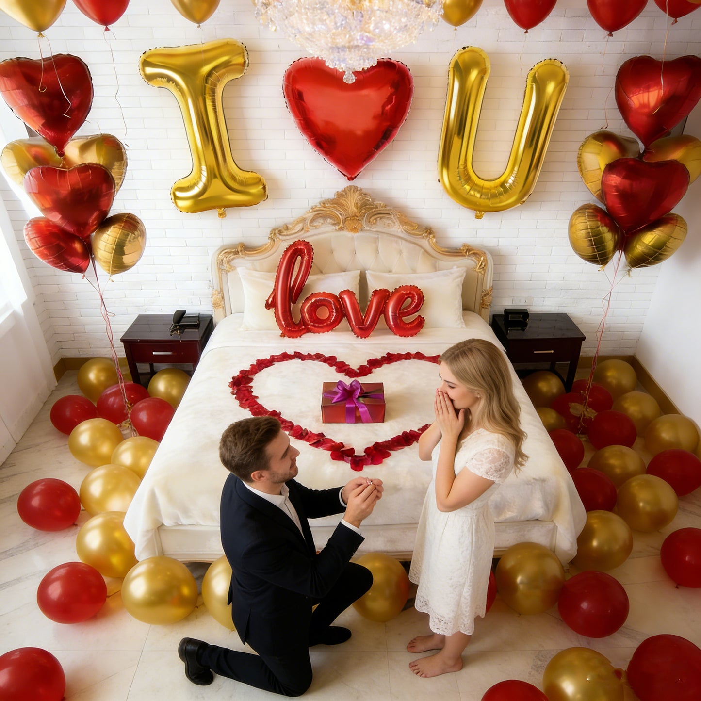 Love Balloon Decoration Kit, 59-Piece Romantic Room Decor Set with Heart Balloons and Rose Petals