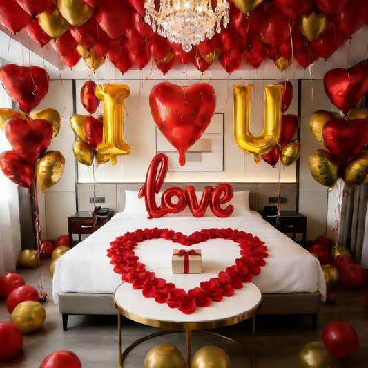 Love Balloon Decoration Kit, 59-Piece Romantic Room Decor Set with Heart Balloons and Rose Petals