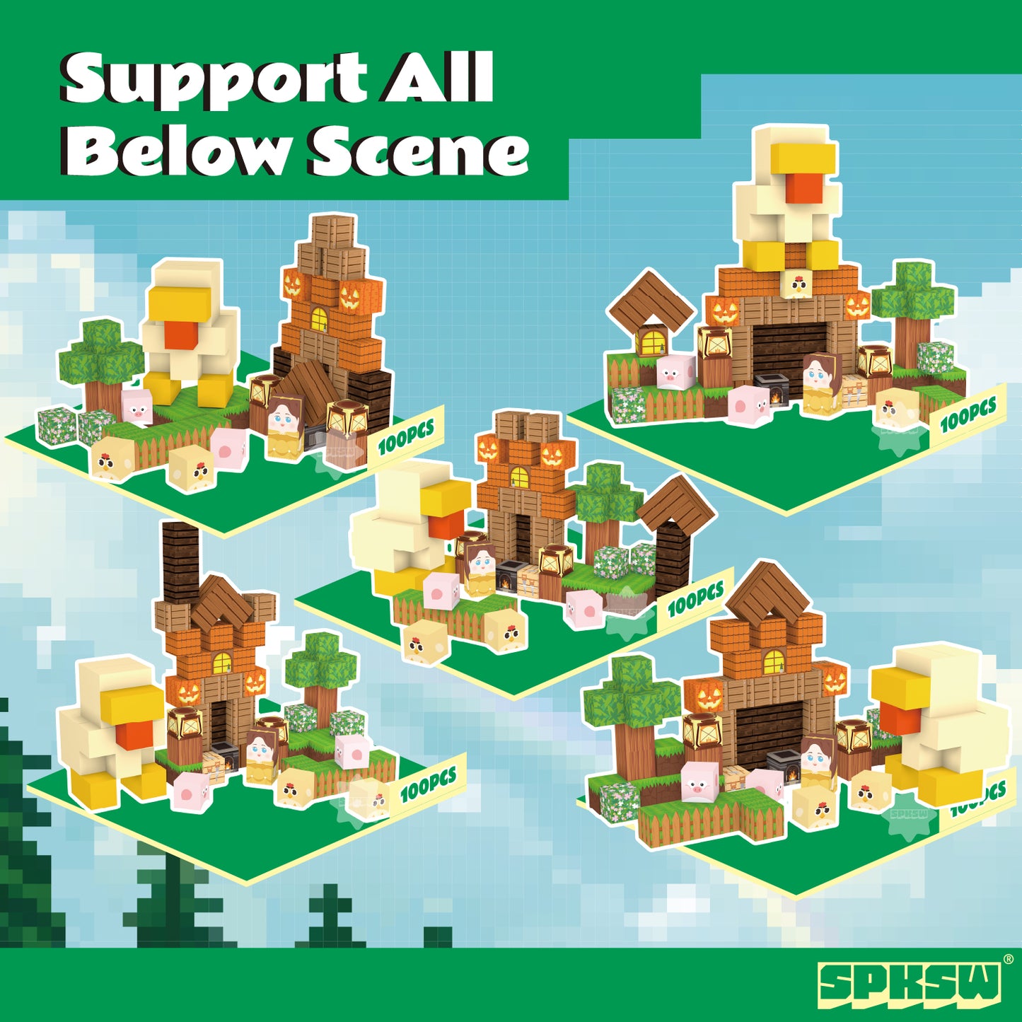 100-Piece Farmhouse Magnetic Blocks Set with Animals, Cottage and Pumpkin Lantern Pieces, 20 Designs, STEM Building Toy, 0.8-Inch Mini Cubes, Ages 3+