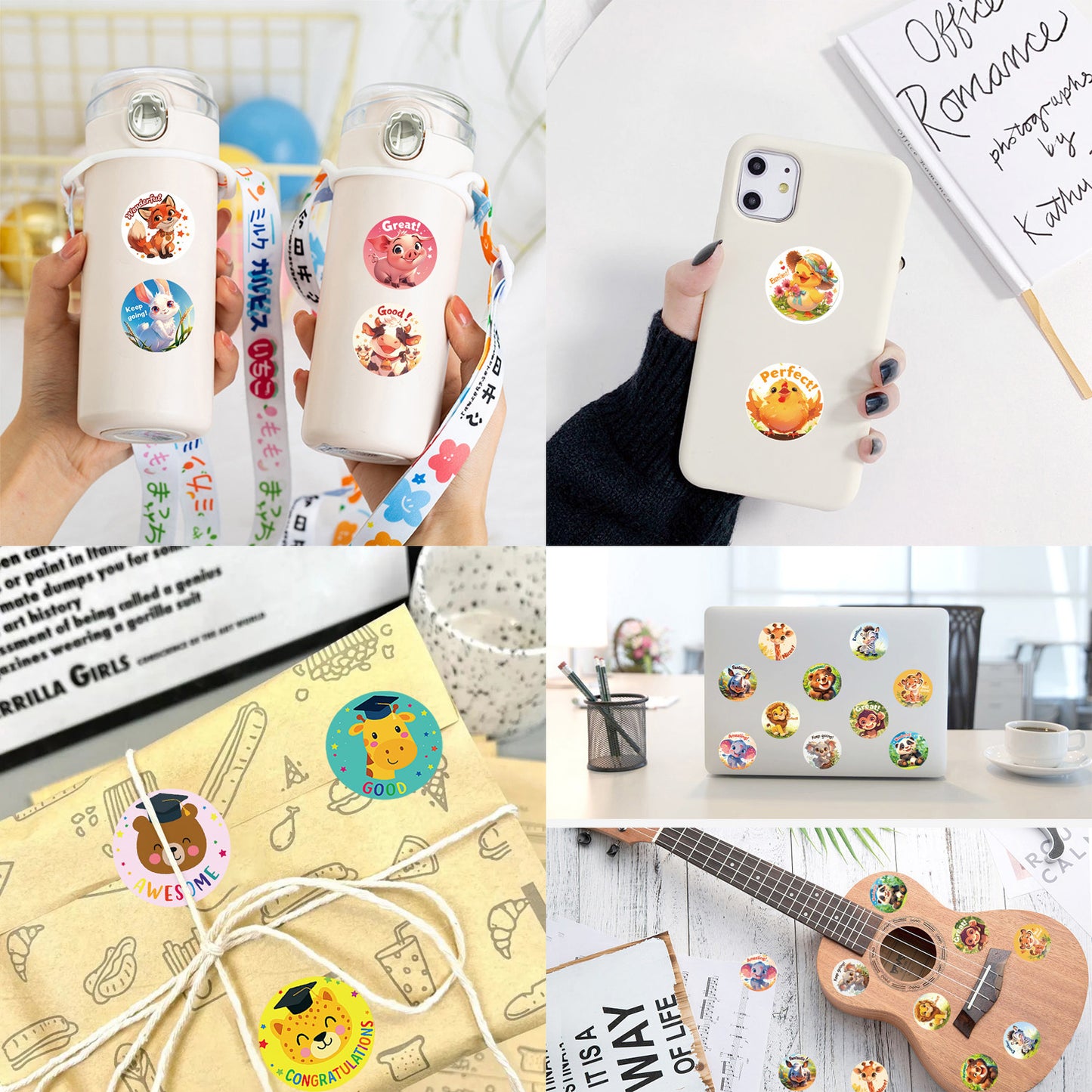 Kywib 3000PCS Reward Stickers for Teachers Classroom, 6 Rolls Cute Animal Motivational Stickers for Students, Homework, Charts and School Supplies