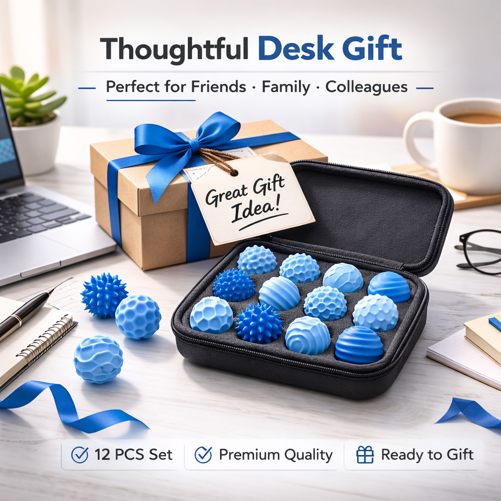 12PCS Magnetic Fidget Balls with Storage Case, Silicone Fidget Toys for Adults & Teens, Quiet Desk Stress Relief, Blue