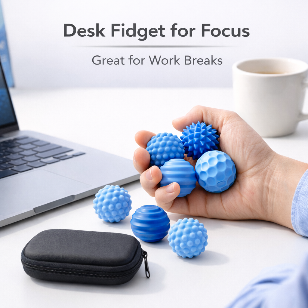 12PCS Magnetic Fidget Balls with Storage Case, Silicone Fidget Toys for Adults & Teens, Quiet Desk Stress Relief, Blue