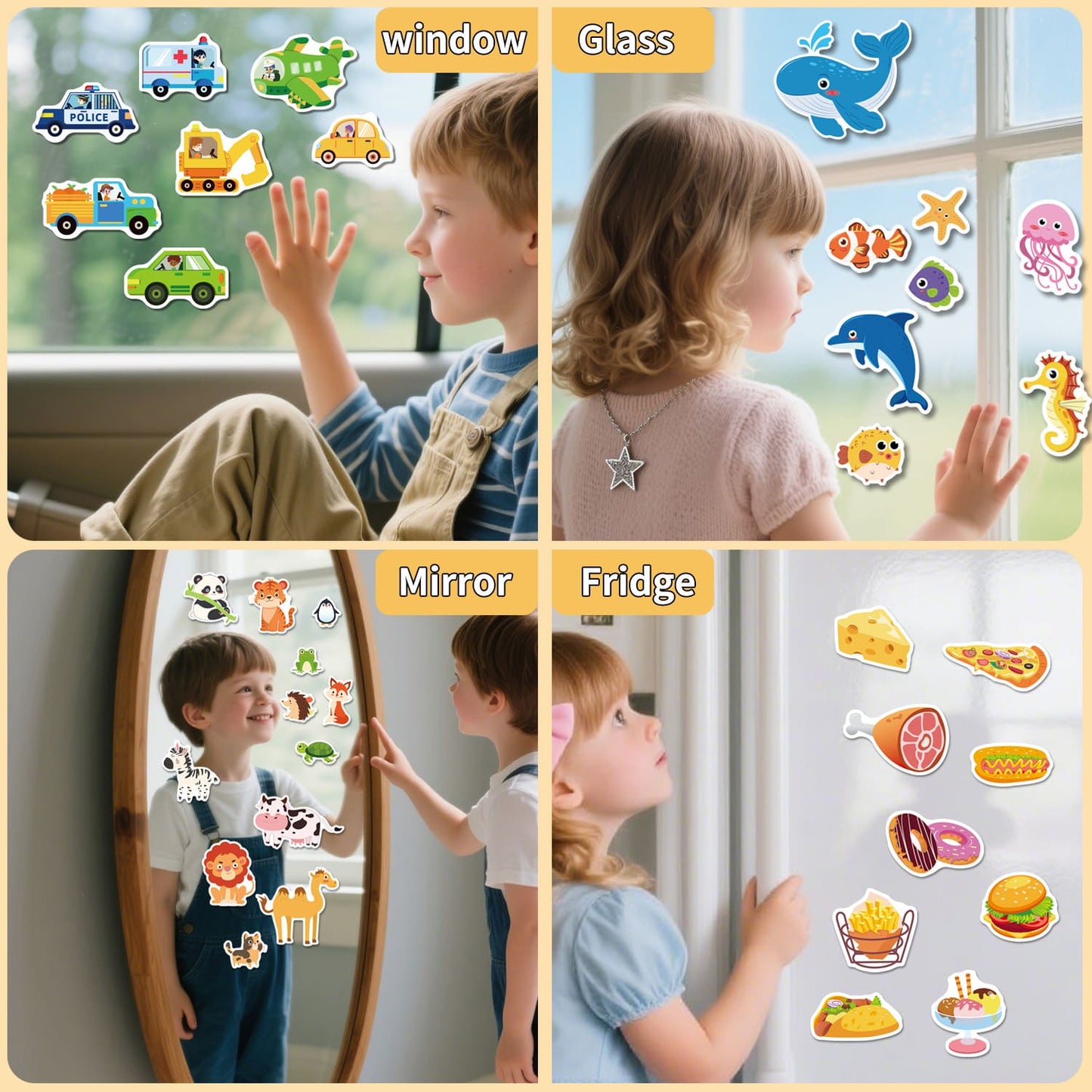 Reusable Sticker Books for Toddlers Ages 2+, 6 Pack Jelly Sticker Activity Books with Farm Vehicles Princess Animals Market Body Themes