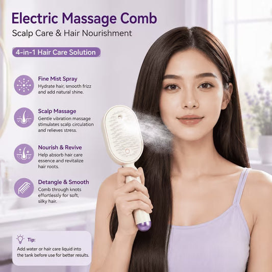 Electric Mist Spray Hair Brush, Self-Cleaning Air Cushion Massage Comb, Rechargeable Detangling Brush for Frizz Control, Wet & Dry Hair