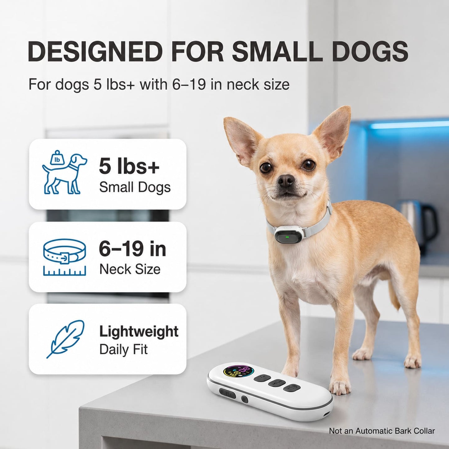 Kywib Dog Training Collar with Remote, 198 Levels Beep/Vibration/Static, 1300ft Range, Waterproof Rechargeable Mini Receiver, for Small & Medium Dogs 5–15 lb, White