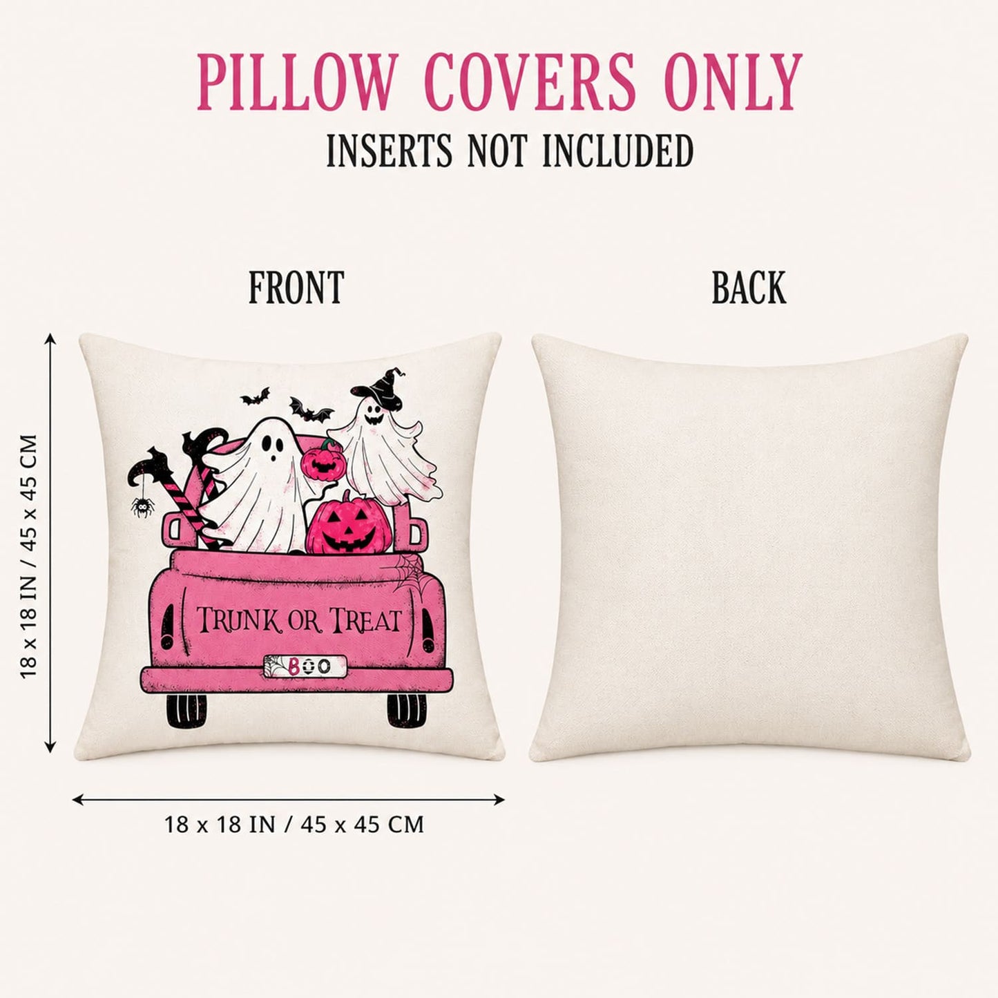 4 Pack Pink Halloween Pillow Covers 18x18, Cute Ghost Pumpkin Throw Pillow Covers for Couch Sofa, Faux Linen Halloween Decorative Cushion Covers for Living Room Bedroom Home Decor