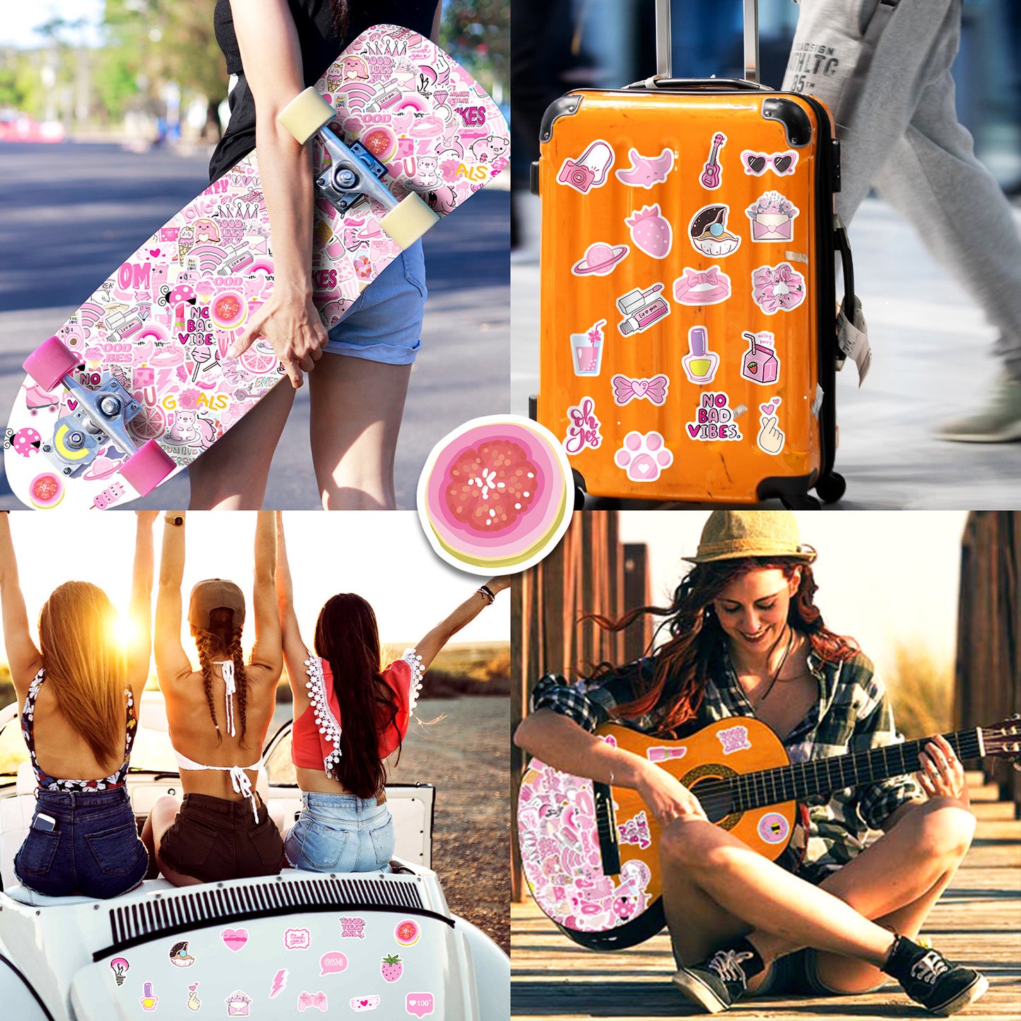 Kywib 300pcs Pink Aesthetic Vinyl Stickers, Waterproof Cute Sticker Pack for Laptop Water Bottle Luggage Skateboard, Scrapbook Journaling Party Decor