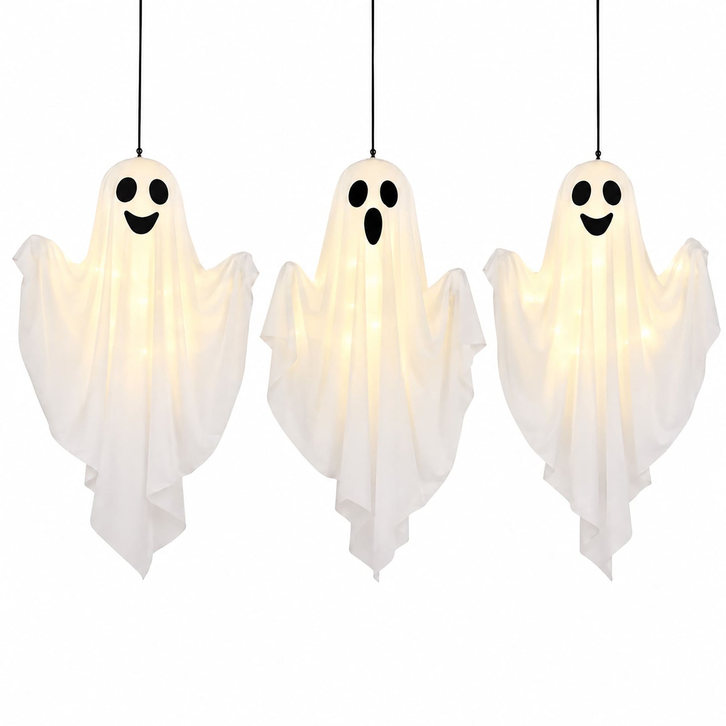 3 Pack Light Up Hanging Ghosts Halloween Decorations, 19.7 in Glowing Ghost Decor for Outdoor Indoor Yard, Tree, Lawn, Fireplace, Party Décor