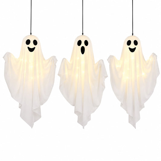 3 Pack Light Up Hanging Ghosts Halloween Decorations, 19.7 in Glowing Ghost Decor for Outdoor Indoor Yard, Tree, Lawn, Fireplace, Party Décor