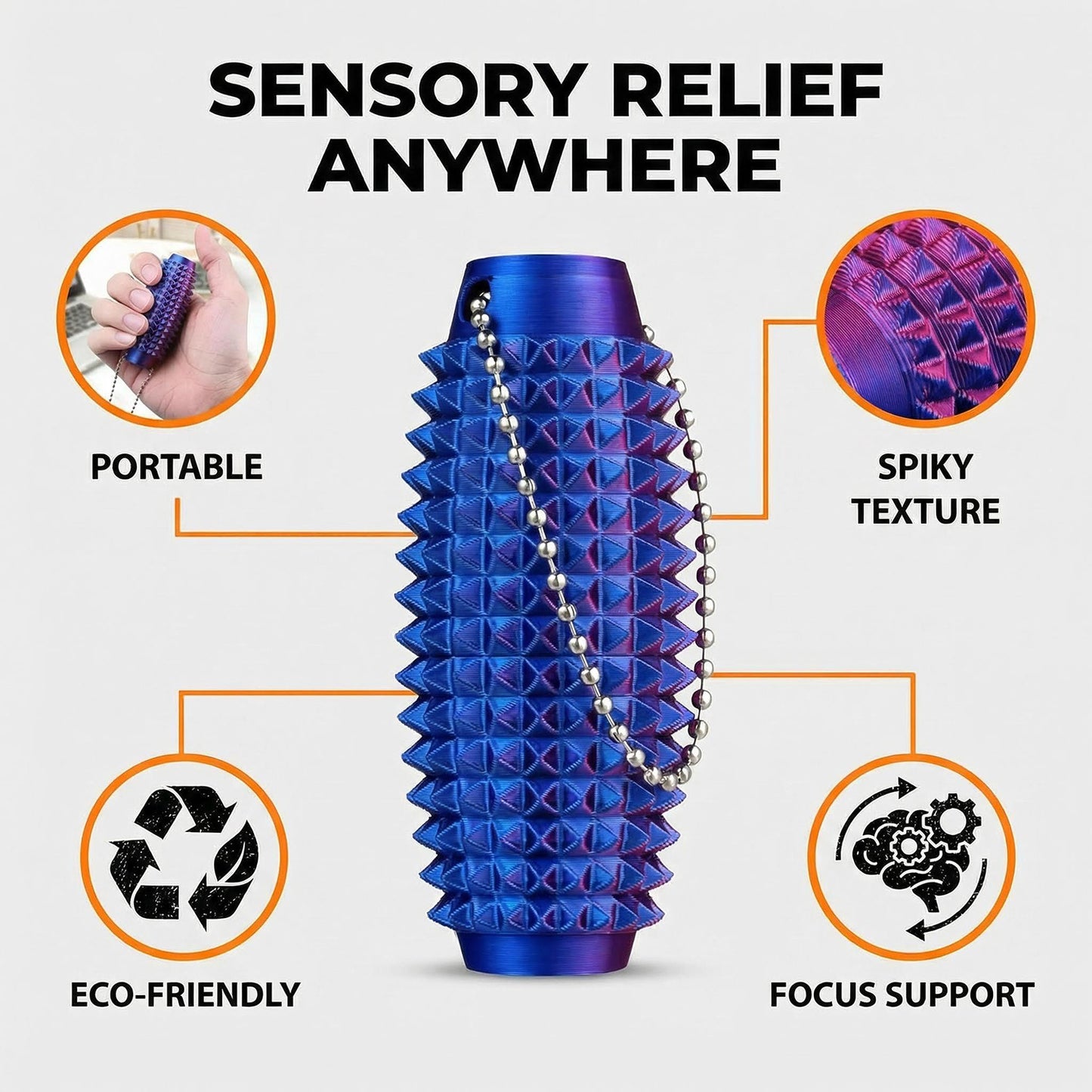 6 Pack Spiky Sensory Fidget Keychains, Textured Pocket Fidget Accessories for Adults Teens, Quiet Stress Relief for Focus and Restless Hands