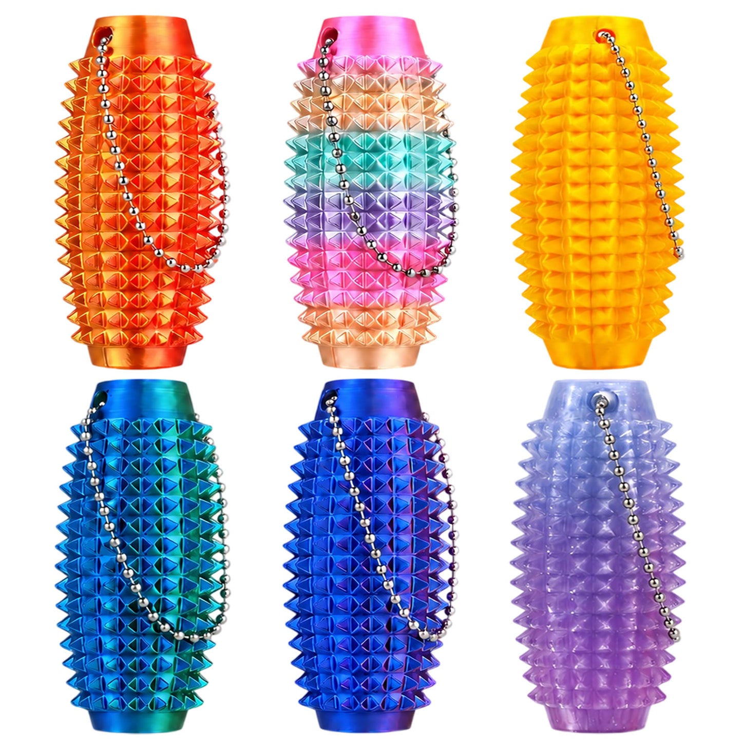 6 Pack Spiky Sensory Fidget Keychains, Textured Pocket Fidget Accessories for Adults Teens, Quiet Stress Relief for Focus and Restless Hands