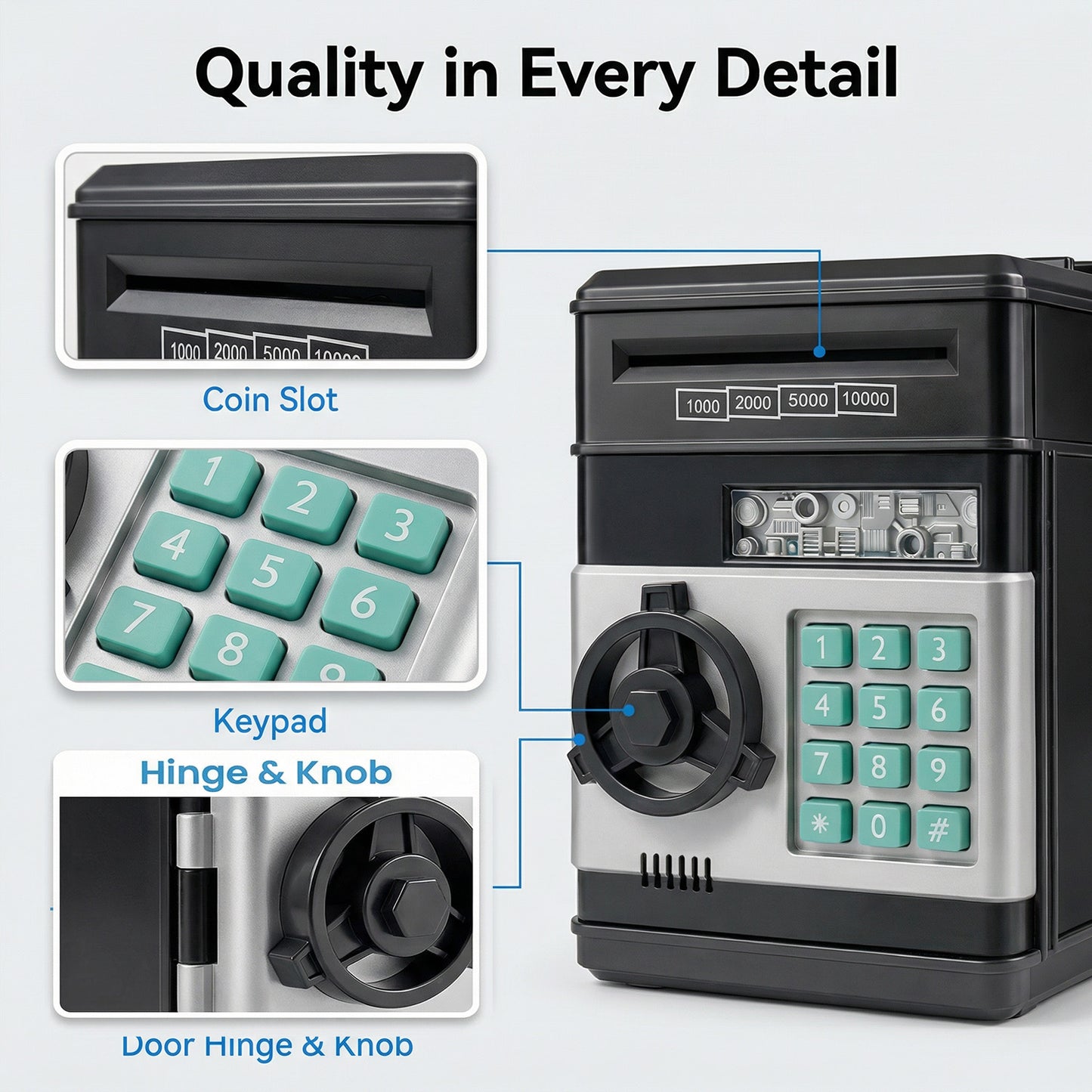Kids Electronic Piggy Bank with Password Lock, Cash & Coins, Black