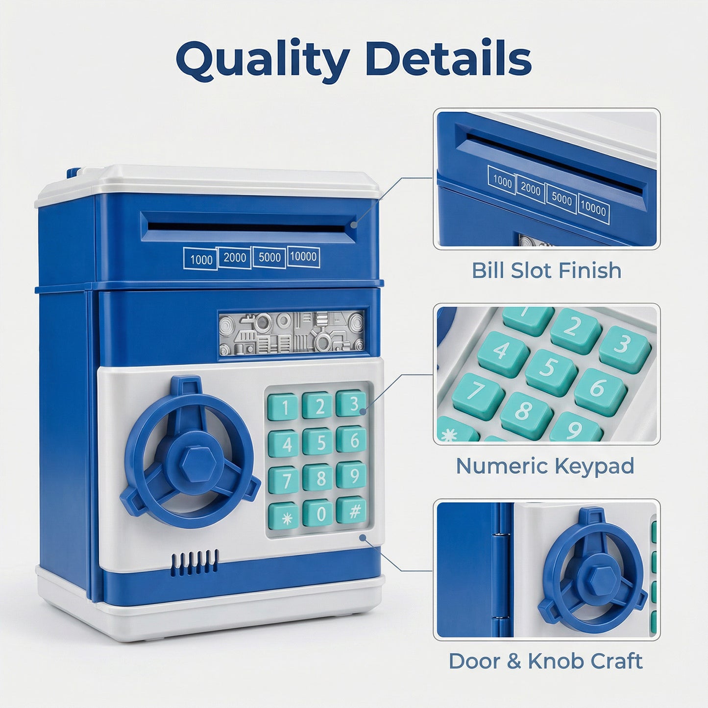 Kids Electronic Piggy Bank with Password Lock, Cash & Coins, Blue