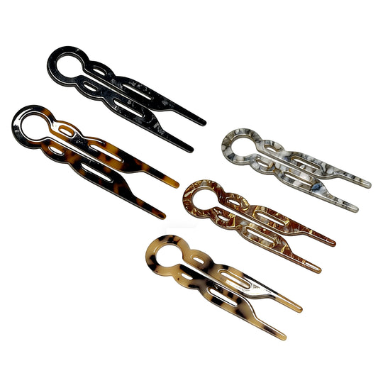 5 Pack U-Shaped Hair Fork Pins for Women, Tortoise Shell Acrylic Hair Pins for Bun & French Twist, Lightweight Smooth Edges Hair Styling Accessories, 4.5 in
