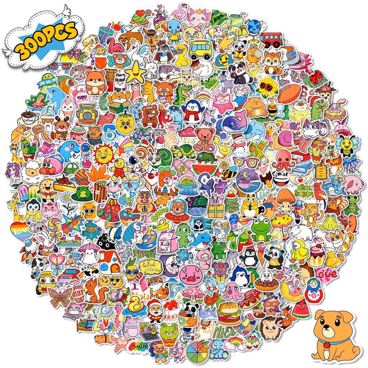 Kywib 300pcs Cute Cartoon Stickers for Kids & Teens, Waterproof Vinyl Stickers for Journals, Scrapbooks, Gift Wrapping, Laptops, Water Bottles