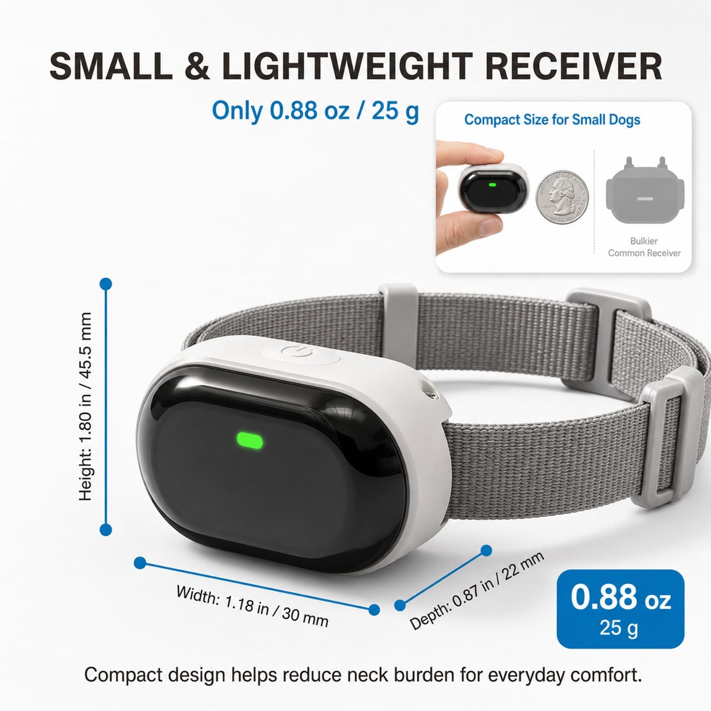 Kywib Dog Training Collar with Remote, 198 Levels Beep/Vibration/Static, 1300ft Range, Waterproof Rechargeable Mini Receiver, for Small & Medium Dogs 5–15 lb, White