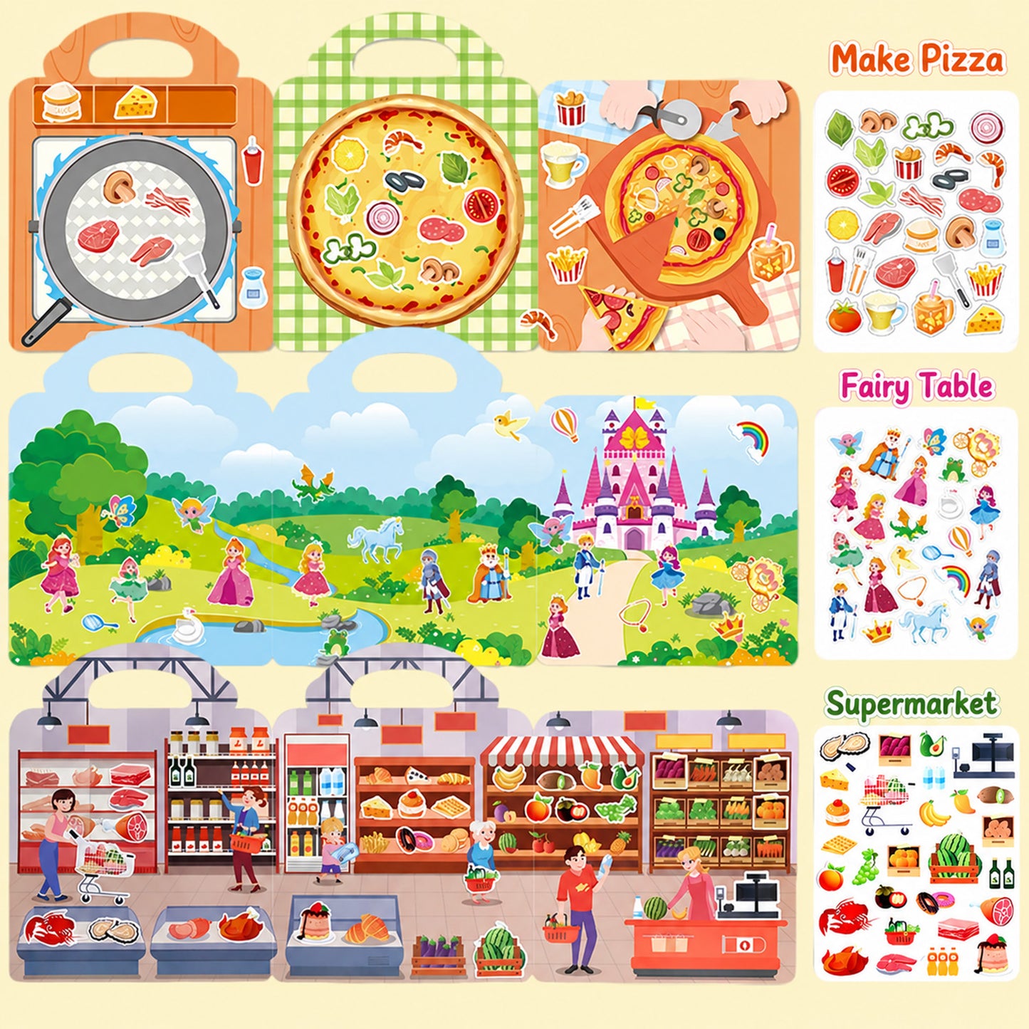 Kywib Reusable Sticker Books for Kids Ages 3+, 6 Pack Jelly Sticker Activity Books, Princess & Pretend Play Themes