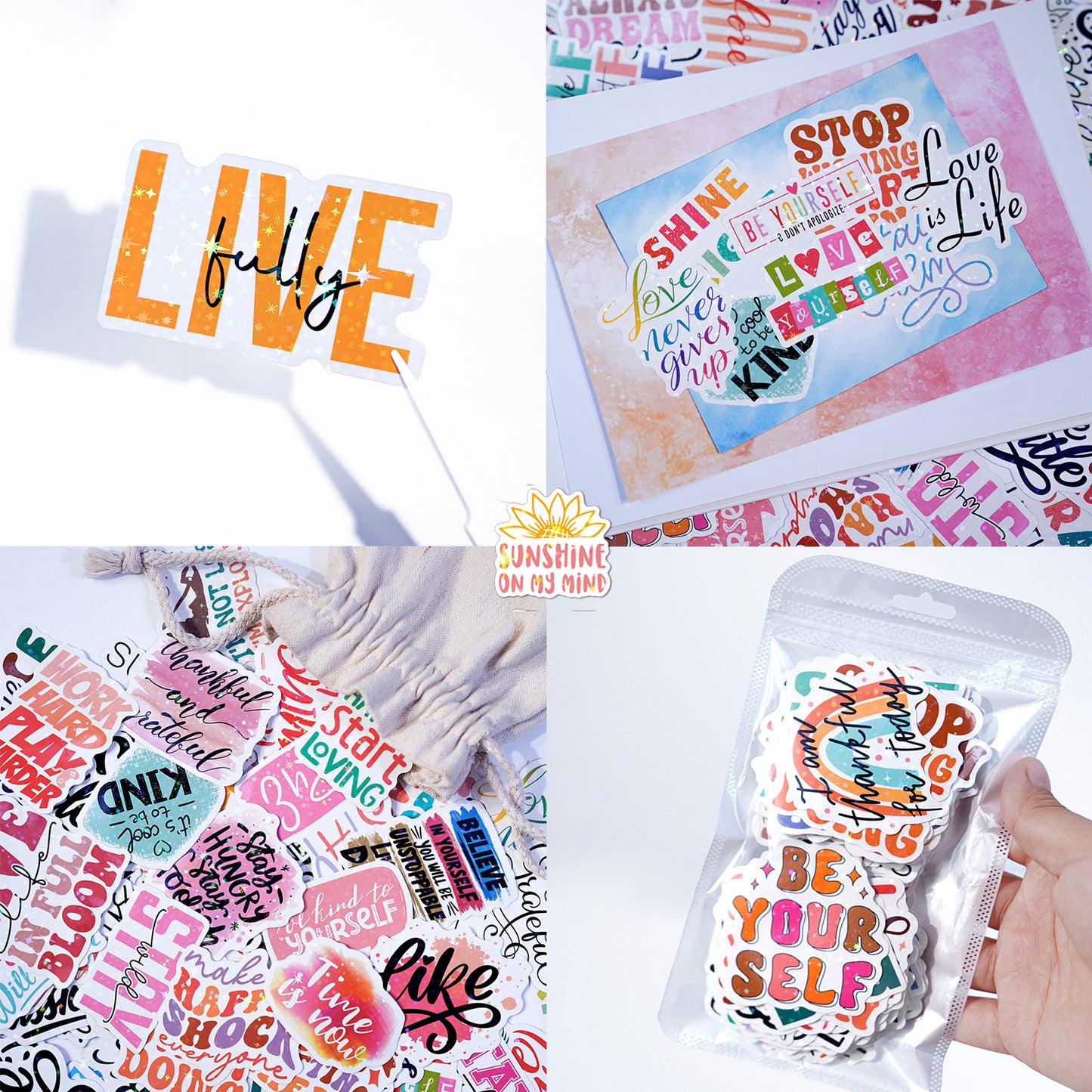 200pcs Holographic Motivational Stickers, Shiny Positive Affirmation Quote Vinyl Stickers, Waterproof Inspirational Stickers for Kids Teachers Students, Scrapbook Stickers for Water Bottles Laptop