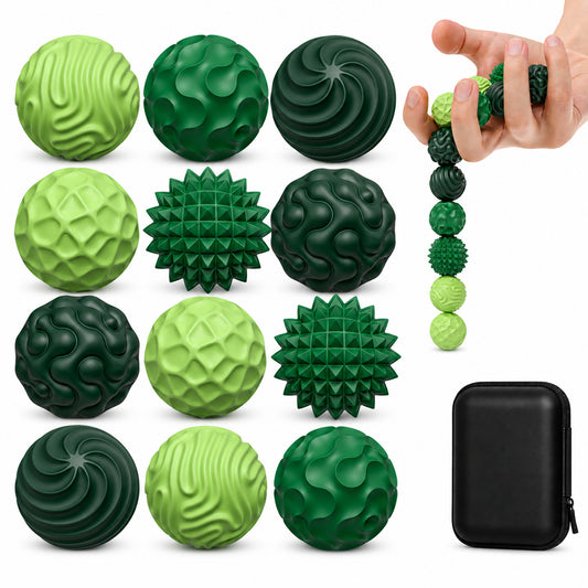 12PCS Magnetic Fidget Balls with Storage Case, Silicone Fidget Toys for Adults & Teens, Quiet Desk Stress Relief, Green