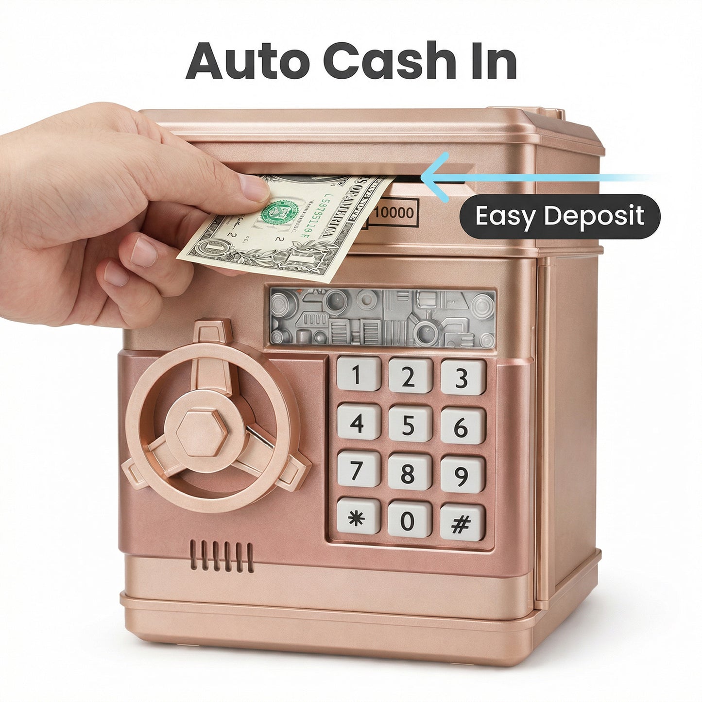 Kids Electronic Piggy Bank with Password Lock, Cash & Coins, Rose Gold