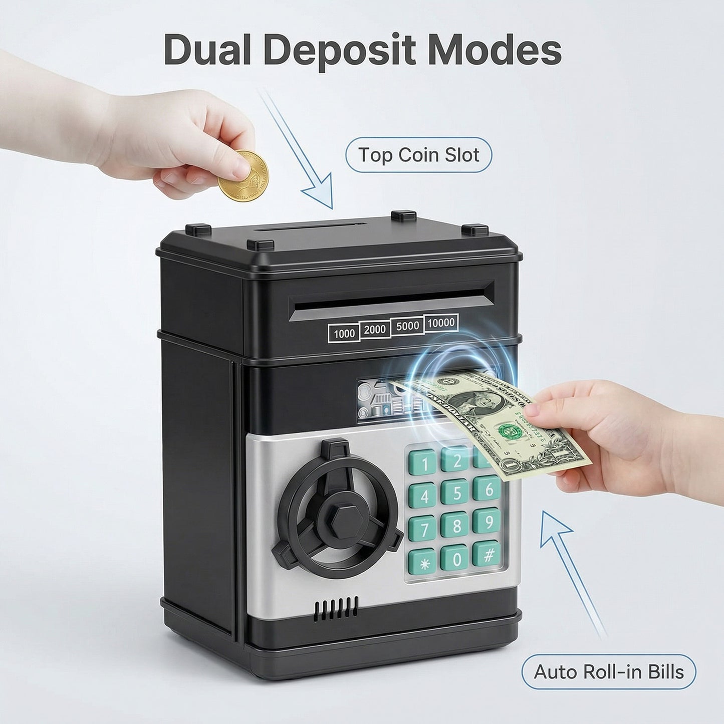 Kids Electronic Piggy Bank with Password Lock, Cash & Coins, Black