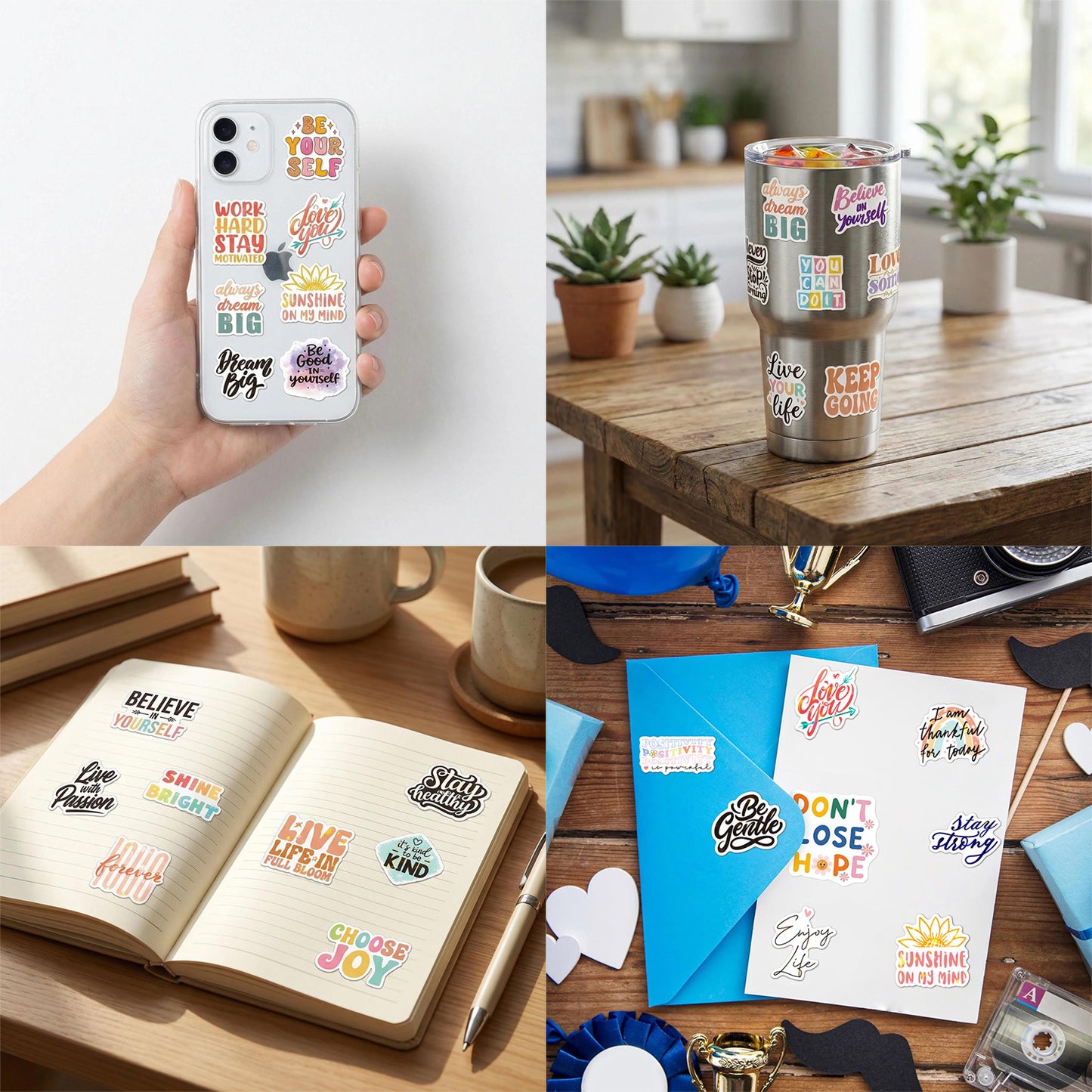 200pcs Holographic Motivational Stickers, Shiny Positive Affirmation Quote Vinyl Stickers, Waterproof Inspirational Stickers for Kids Teachers Students, Scrapbook Stickers for Water Bottles Laptop
