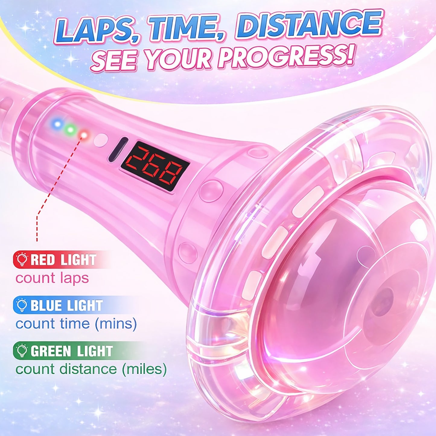 Kywib Smart Skip Ball with Bluetooth Music & LED Counter, Foldable Ankle Skip Toy for Kids, Birthday Gifts for Girls & Boys Age 5-12, Outdoor Active Game,Pink