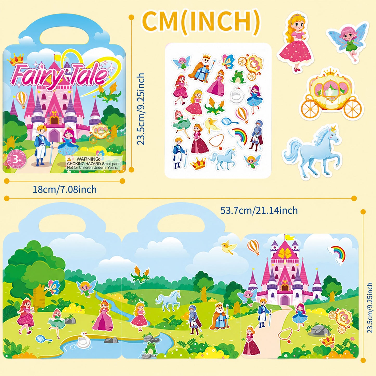 Kywib Reusable Sticker Books for Kids Ages 3+, 6 Pack Jelly Sticker Activity Books, Princess & Pretend Play Themes