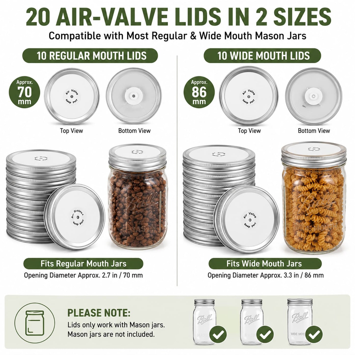 Electric Mason Jar Vacuum Sealer Kit, One-Button Vacuum Sealing for Wide & Regular Mouth Mason Jars, USB Rechargeable, Includes 5 Wide-Mouth Lids, 5 Regular-Mouth Lids & Type-C Cable, Black