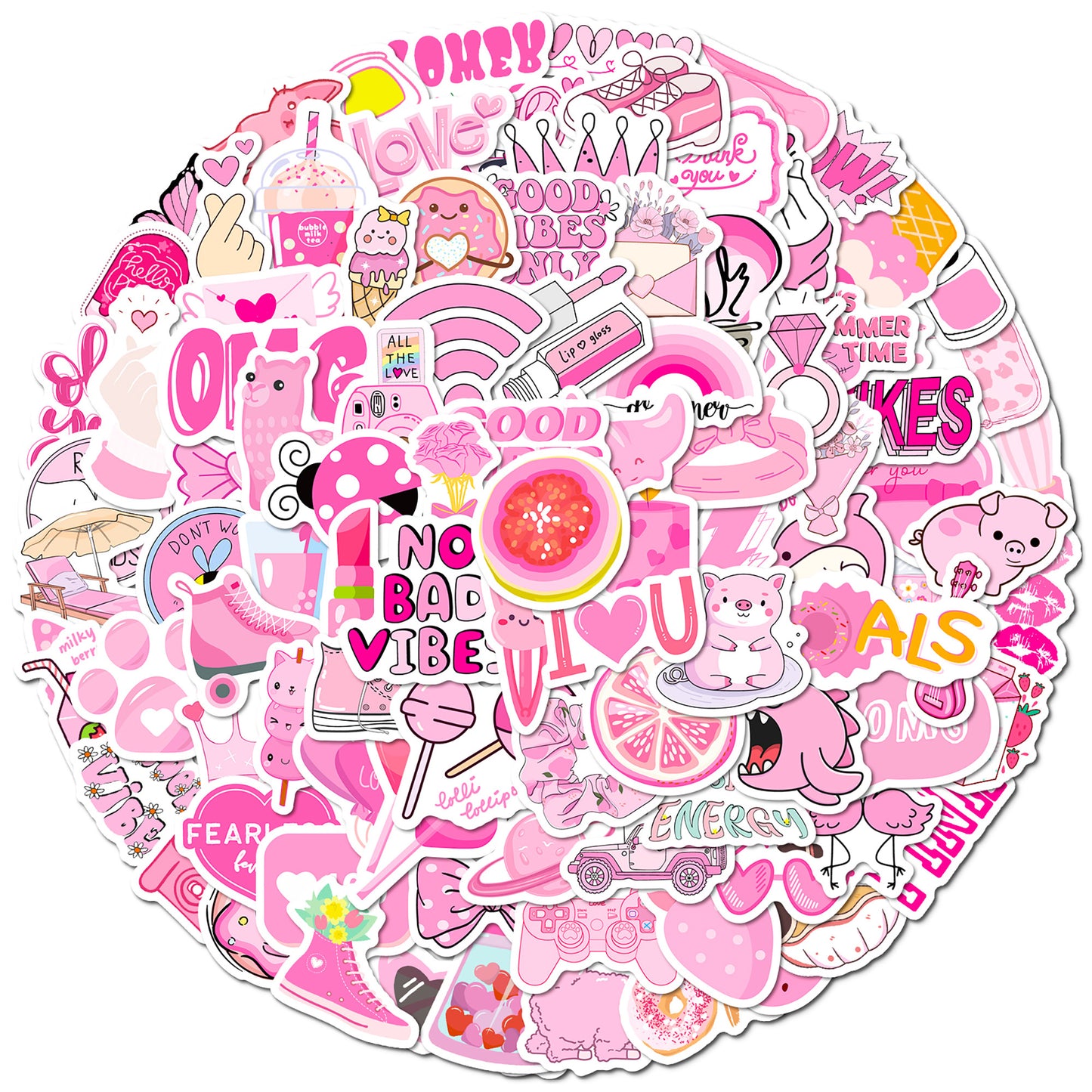 Kywib 300pcs Pink Aesthetic Vinyl Stickers, Waterproof Cute Sticker Pack for Laptop Water Bottle Luggage Skateboard, Scrapbook Journaling Party Decor