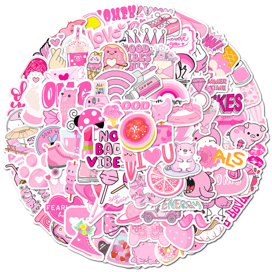 Kywib 300pcs Pink Aesthetic Vinyl Stickers, Waterproof Cute Sticker Pack for Laptop Water Bottle Luggage Skateboard, Scrapbook Journaling Party Decor