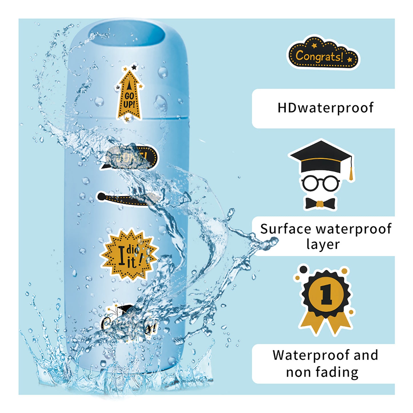 Class of 2026 Graduation Sticker Pack, 150pcs Waterproof Fade-Resistant PP Stickers, Cute Congrats Decals for Laptops Water Bottles Journals
