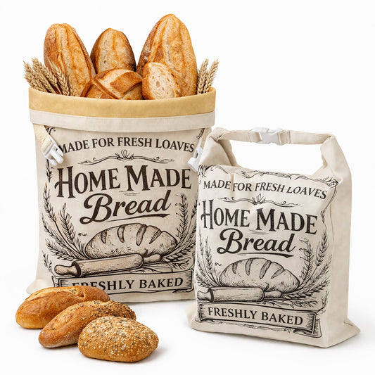 2 Pack Linen Bread Storage Bags with Roll-Top Buckle Closure, 13 x 17 Inch Reusable Bread Keeper Bags for Homemade Loaves, Sandwich Bread and Countertop Storage