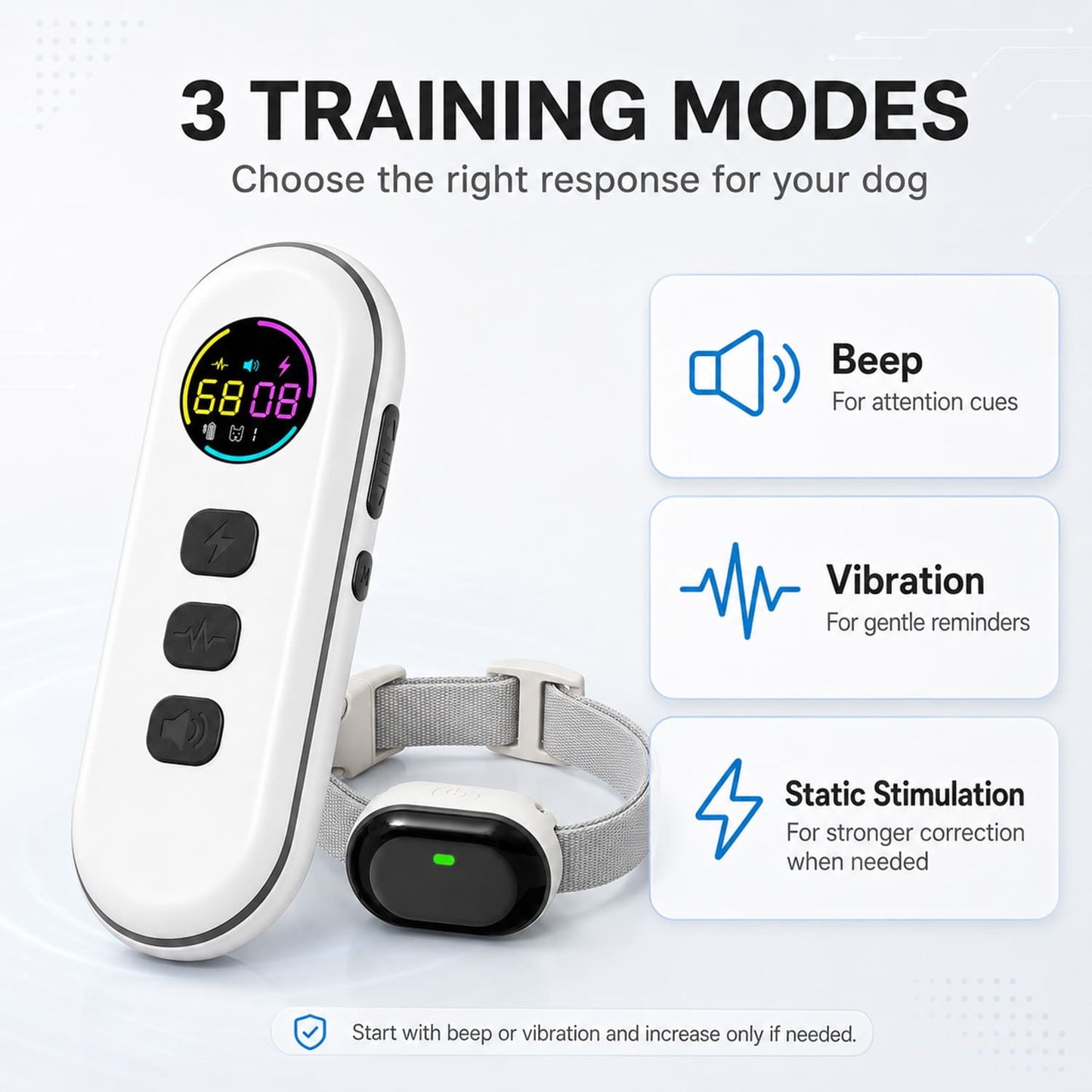 Kywib Dog Training Collar with Remote, 198 Levels Beep/Vibration/Static, 1300ft Range, Waterproof Rechargeable Mini Receiver, for Small & Medium Dogs 5–15 lb, White