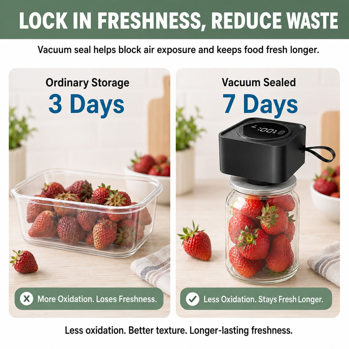 Electric Mason Jar Vacuum Sealer Kit, One-Button Vacuum Sealing for Wide & Regular Mouth Mason Jars, USB Rechargeable, Includes 5 Wide-Mouth Lids, 5 Regular-Mouth Lids & Type-C Cable, Black