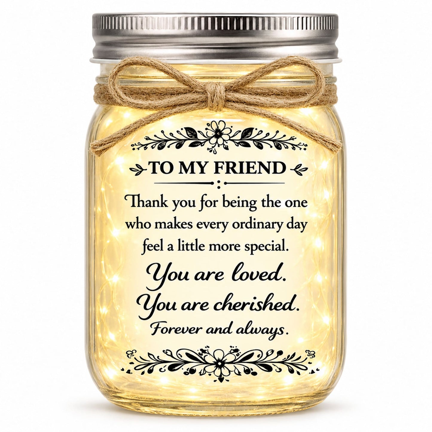 Friendship Gifts for Women, Mason Jar Night Light for Best Friend with Warm LED Fairy Lights, Inspirational Birthday Thank You Gift for Her
