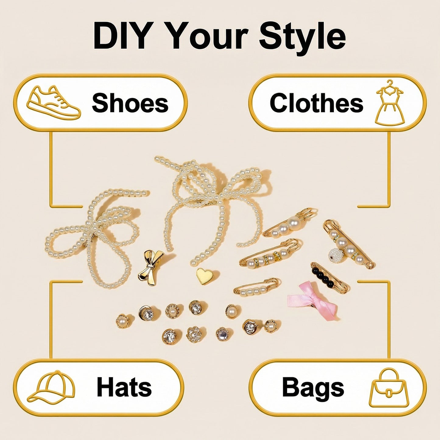 115PCS Luxury Pearl Shoe Charms for Sneakers, DIY Shoe Jewelry Set with Metal Chains, Rhinestone Buttons and Satin Shoelaces for Women Girls, Elegant Sneaker Decoration Kit