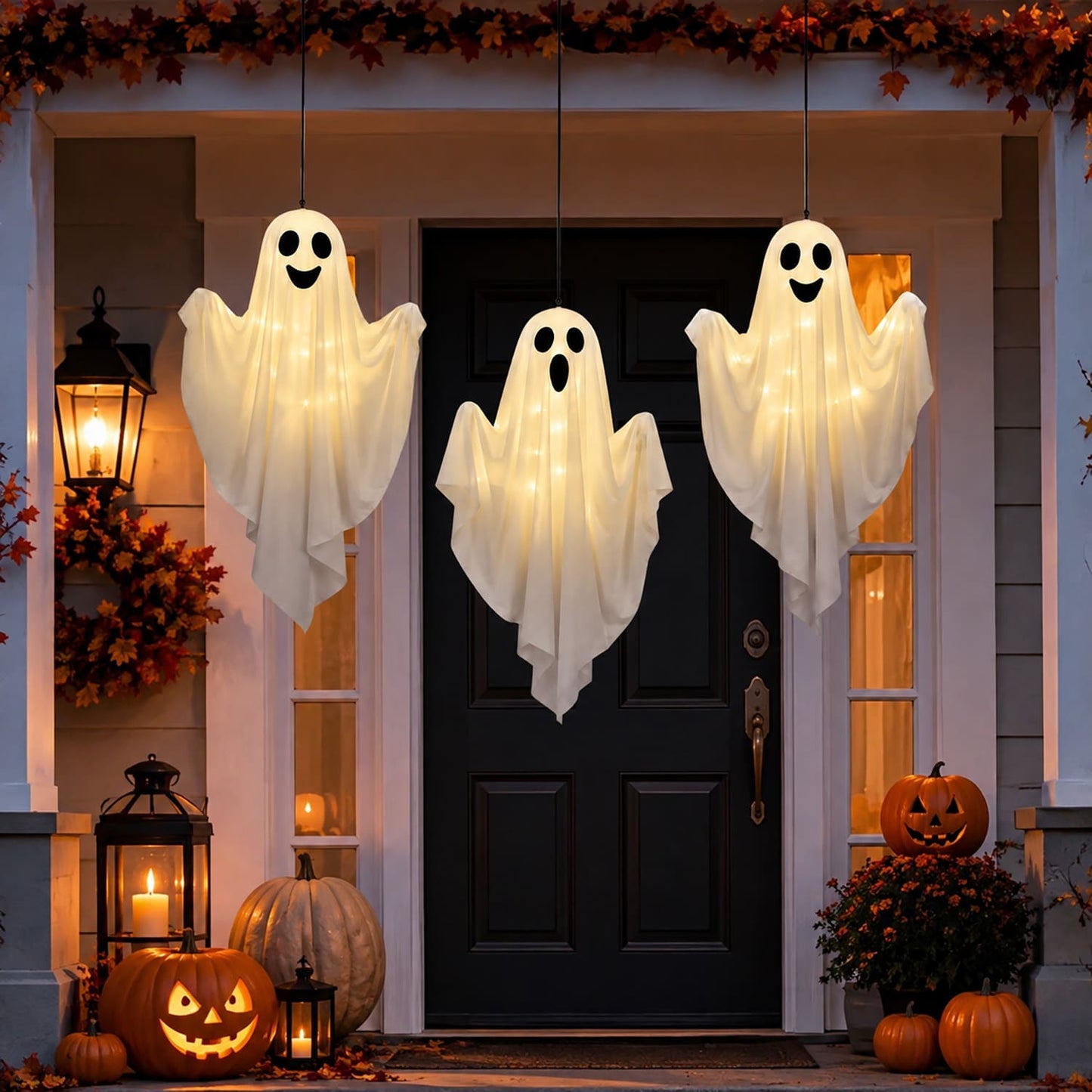 3 Pack Light Up Hanging Ghosts Halloween Decorations, 19.7 in Glowing Ghost Decor for Outdoor Indoor Yard, Tree, Lawn, Fireplace, Party Décor