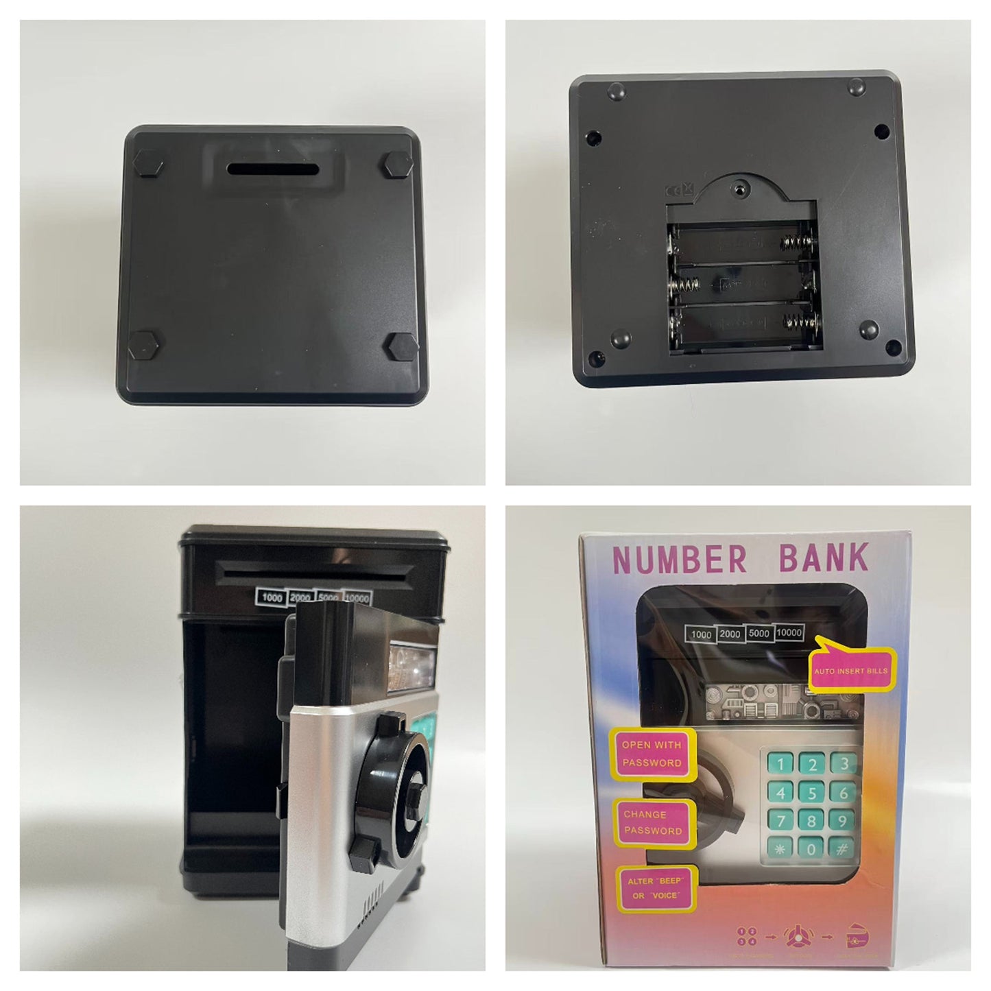 Kids Electronic Piggy Bank with Password Lock, Cash & Coins, Black