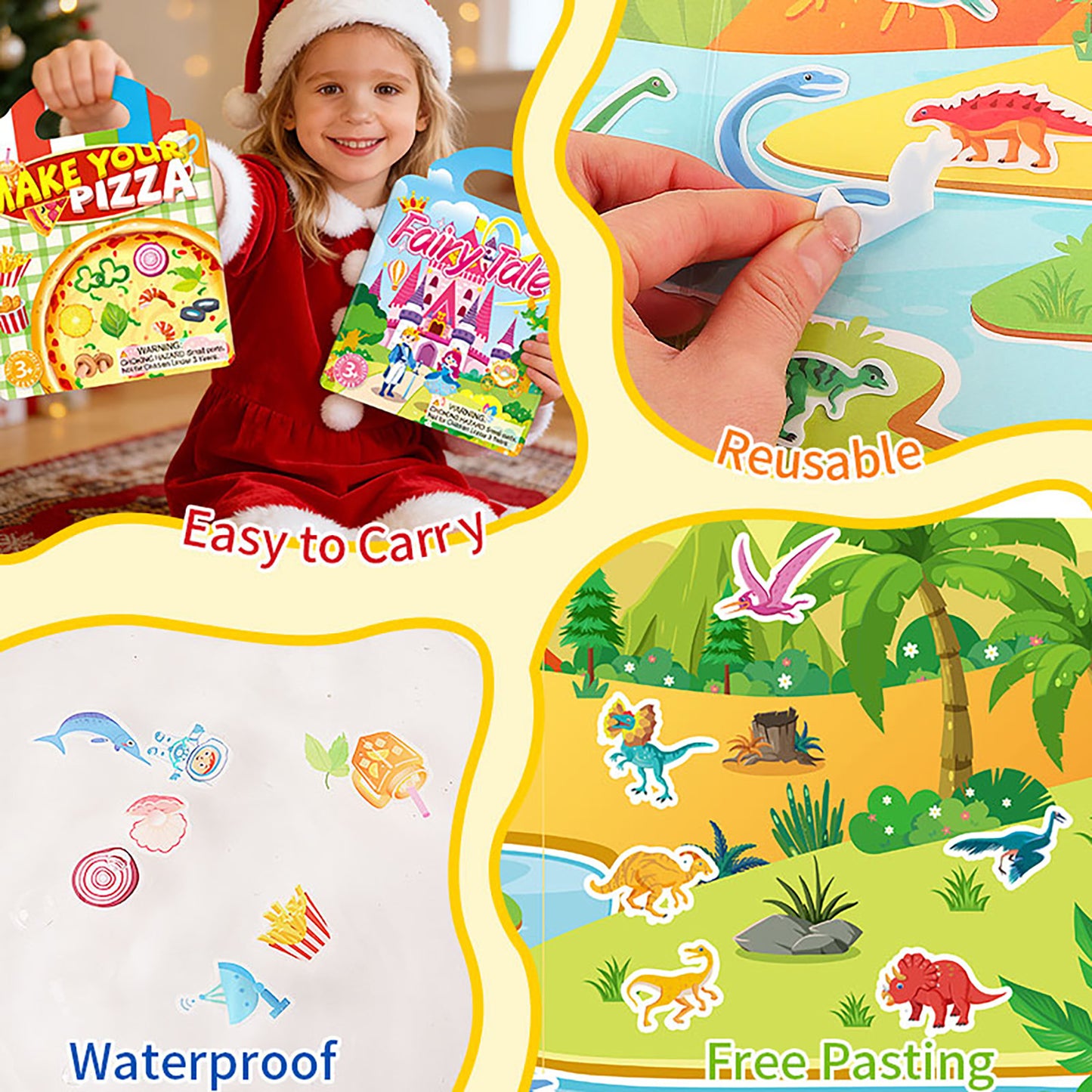 Kywib Reusable Sticker Books for Kids Ages 3+, 6 Pack Jelly Sticker Activity Books, Princess & Pretend Play Themes