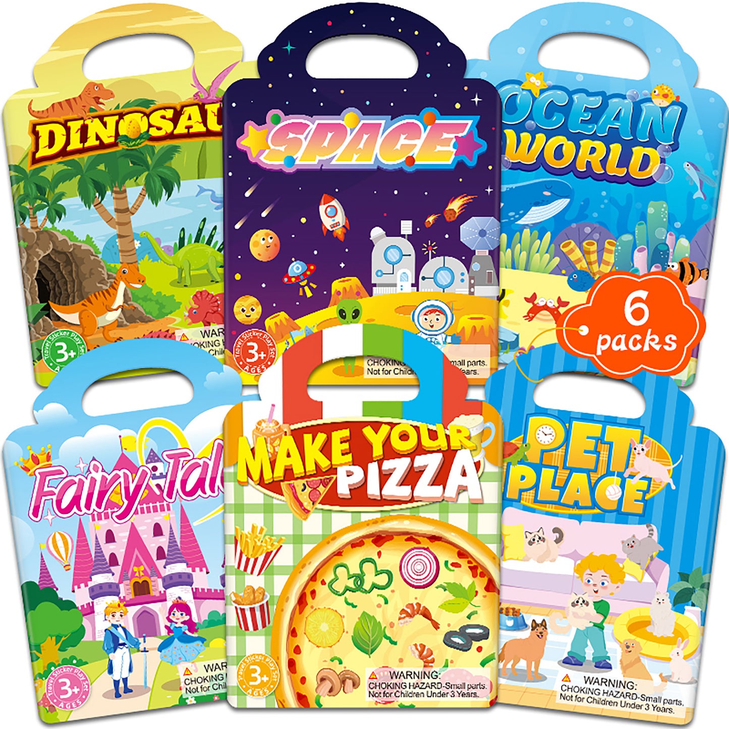 Reusable Sticker Activity Book Set | 6 Educational Themes | Travel-Friendly Hands-On Activity Book