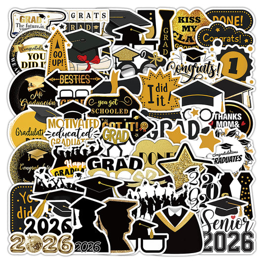 Class of 2026 Graduation Sticker Pack, 150pcs Waterproof Fade-Resistant PP Stickers, Cute Congrats Decals for Laptops Water Bottles Journals