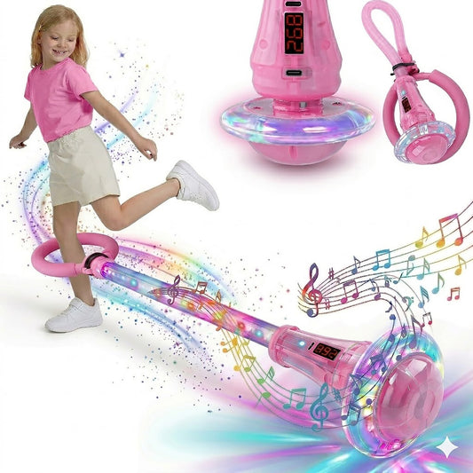 Kywib Smart Skip Ball with Bluetooth Music & LED Counter, Foldable Ankle Skip Toy for Kids, Birthday Gifts for Girls & Boys Age 5-12, Outdoor Active Game,Pink
